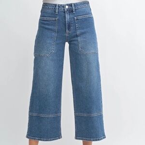 JBD Just Black Denim Mila High Rise Cropped Relaxed Wide Leg Blue Jeans